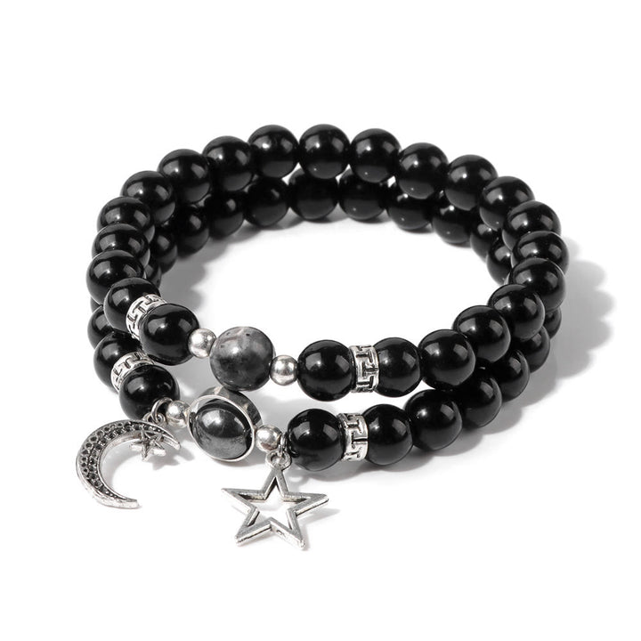 Olivenorma Set di bracciali con ciondolo a forma di stella e luna in pietra naturale
