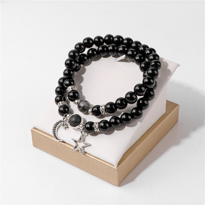 Olivenorma Set di bracciali con ciondolo a forma di stella e luna in pietra naturale