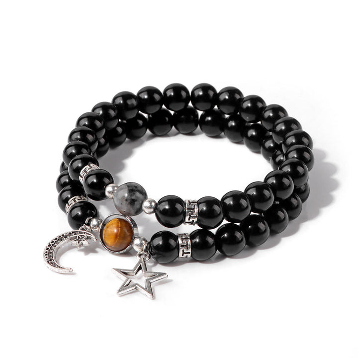 Olivenorma Set di bracciali con ciondolo a forma di stella e luna in pietra naturale