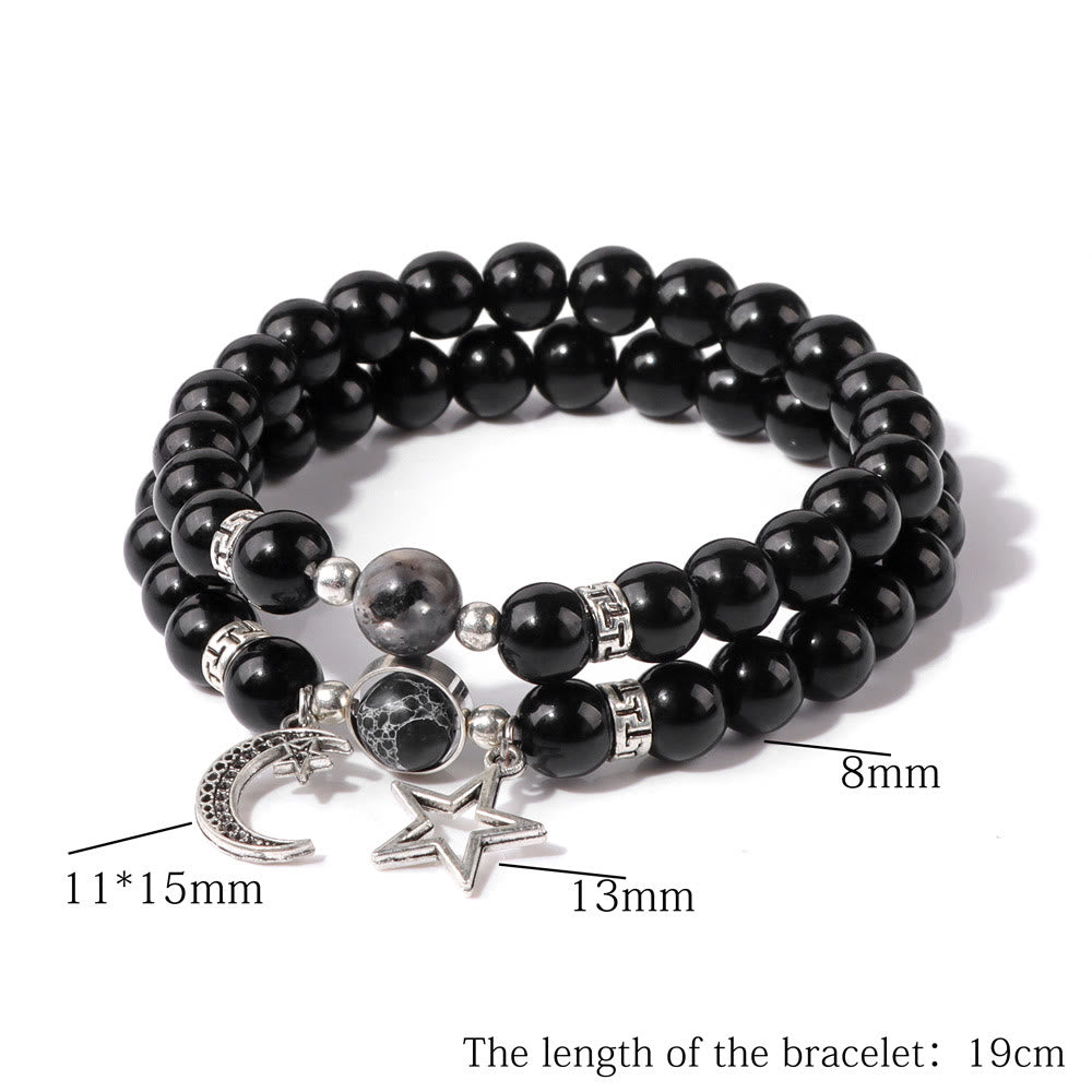 Olivenorma Set di bracciali con ciondolo a forma di stella e luna in pietra naturale