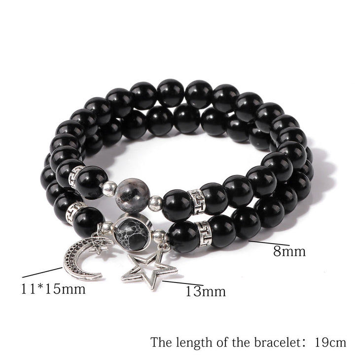 Olivenorma Set di bracciali con ciondolo a forma di stella e luna in pietra naturale
