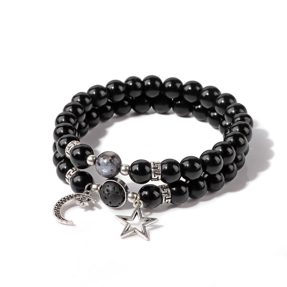 Olivenorma Set di bracciali con ciondolo a forma di stella e luna in pietra naturale