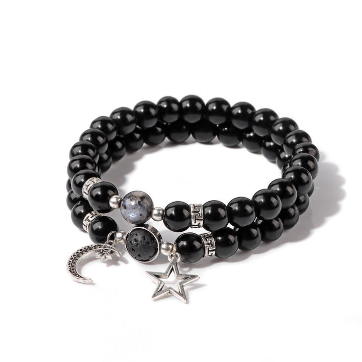 Olivenorma Set di bracciali con ciondolo a forma di stella e luna in pietra naturale