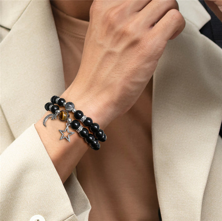Olivenorma Set di bracciali con ciondolo a forma di stella e luna in pietra naturale