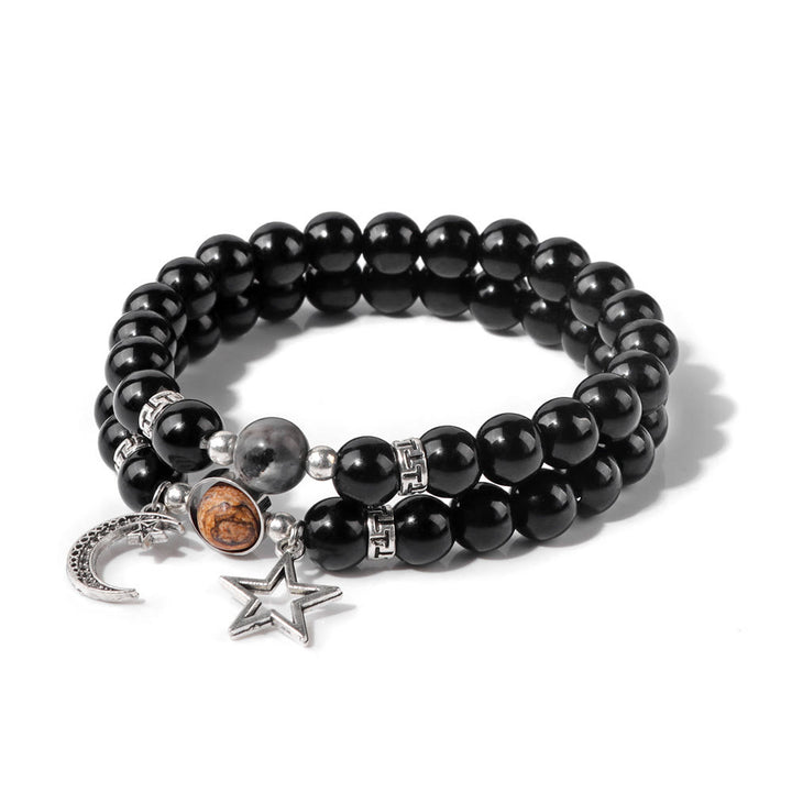 Olivenorma Set di bracciali con ciondolo a forma di stella e luna in pietra naturale