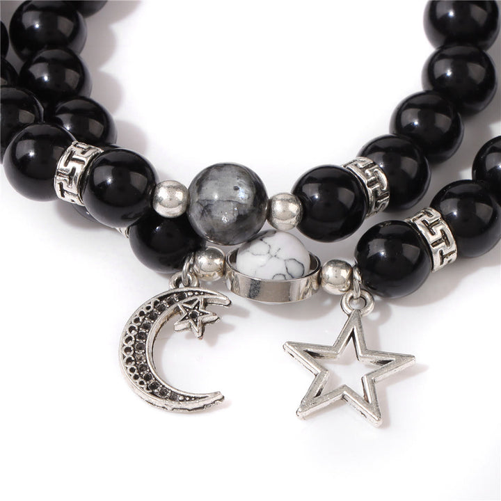 Olivenorma Set di bracciali con ciondolo a forma di stella e luna in pietra naturale