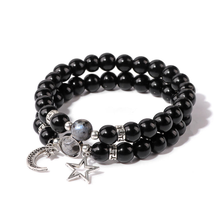 Olivenorma Set di bracciali con ciondolo a forma di stella e luna in pietra naturale