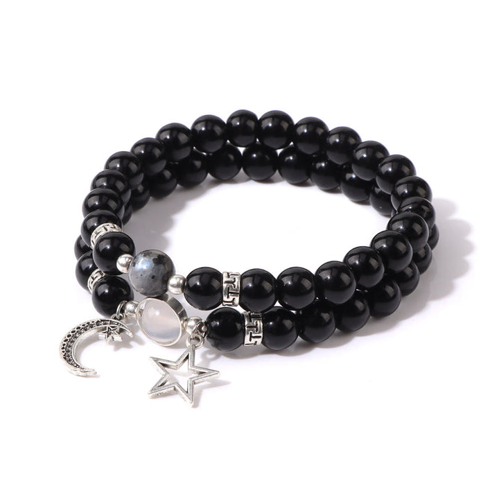 Olivenorma Set di bracciali con ciondolo a forma di stella e luna in pietra naturale