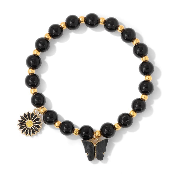 Olivenorma Bracciale con ciondolo a forma di farfalla con perline di cristallo naturale