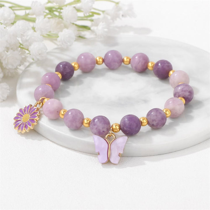 Olivenorma Bracciale con ciondolo a forma di farfalla con perline di cristallo naturale