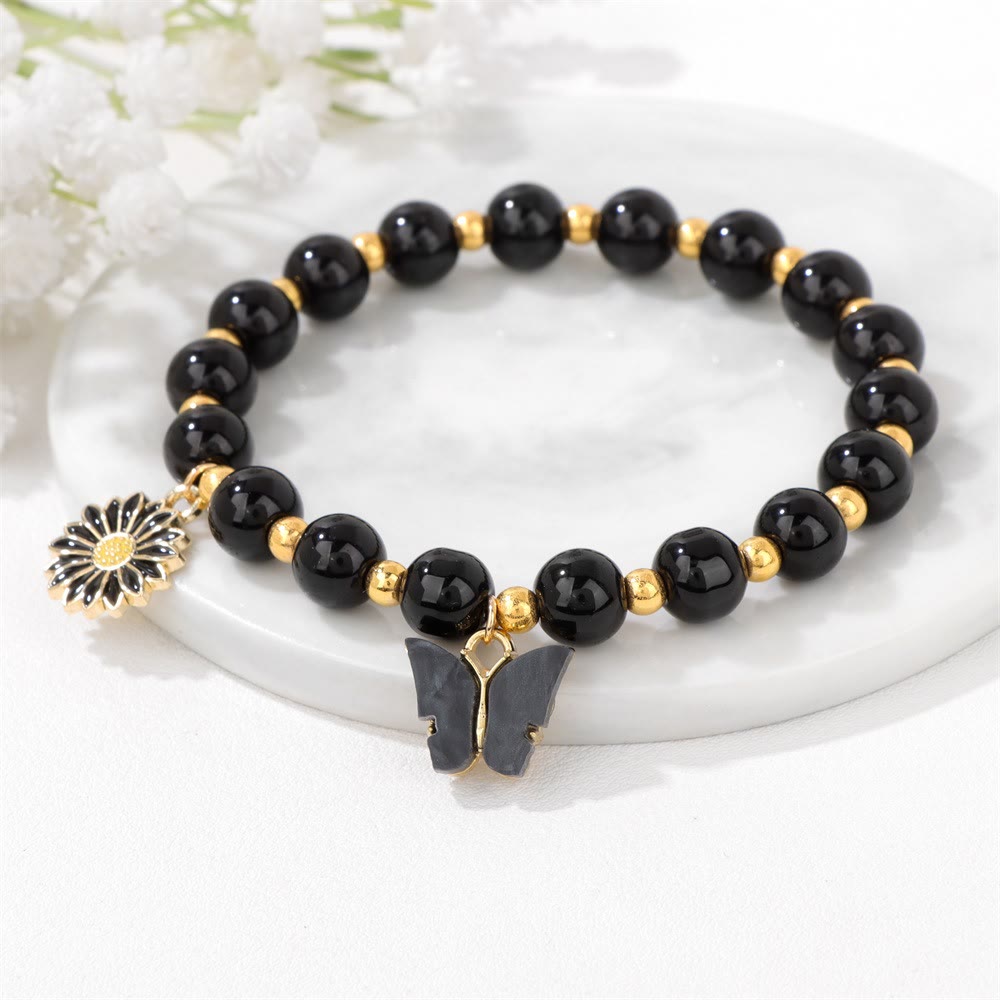 Olivenorma Bracciale con ciondolo a forma di farfalla con perline di cristallo naturale