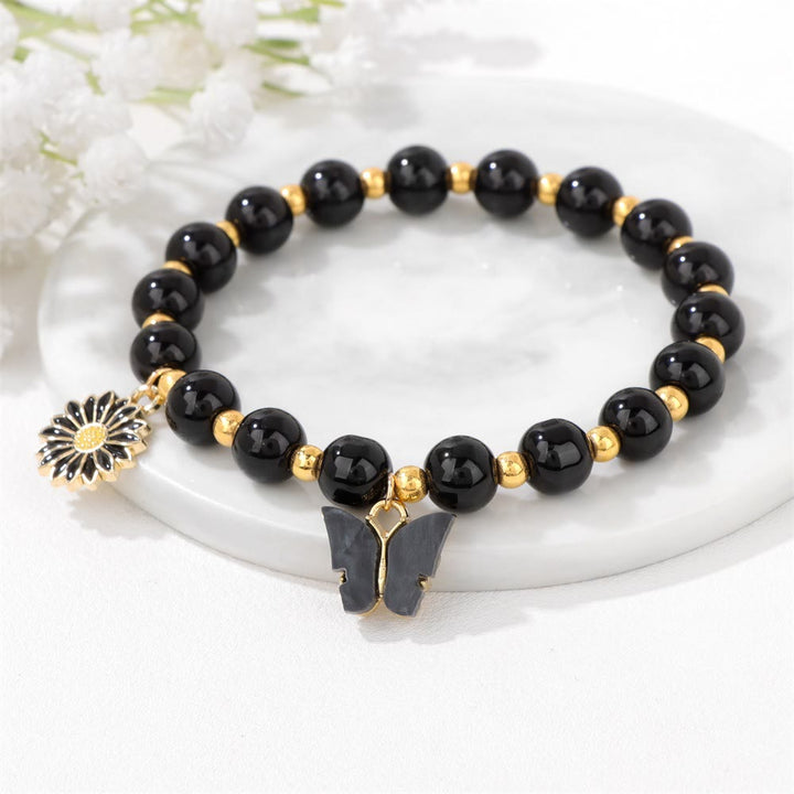 Olivenorma Bracciale con ciondolo a forma di farfalla con perline di cristallo naturale