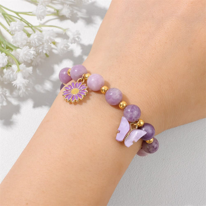 Olivenorma Bracciale con ciondolo a forma di farfalla con perline di cristallo naturale