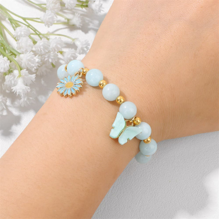 Olivenorma Bracciale con ciondolo a forma di farfalla con perline di cristallo naturale