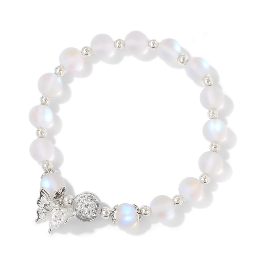 Olivenorma Bracciale con ciondolo a farfalla in perline di pietra di luna da 8 mm