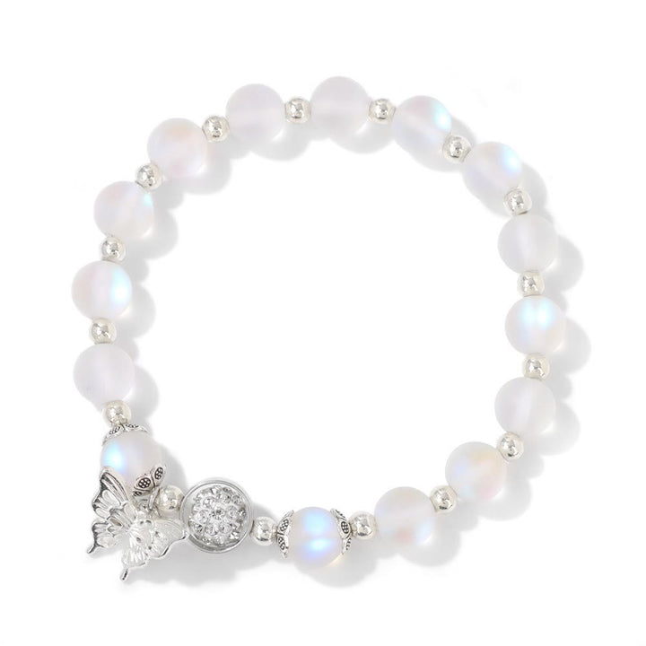 Olivenorma Bracciale con ciondolo a farfalla in perline di pietra di luna da 8 mm