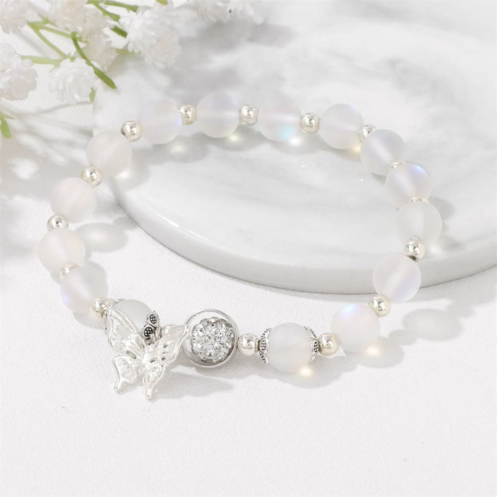 Olivenorma Bracciale con ciondolo a farfalla in perline di pietra di luna da 8 mm
