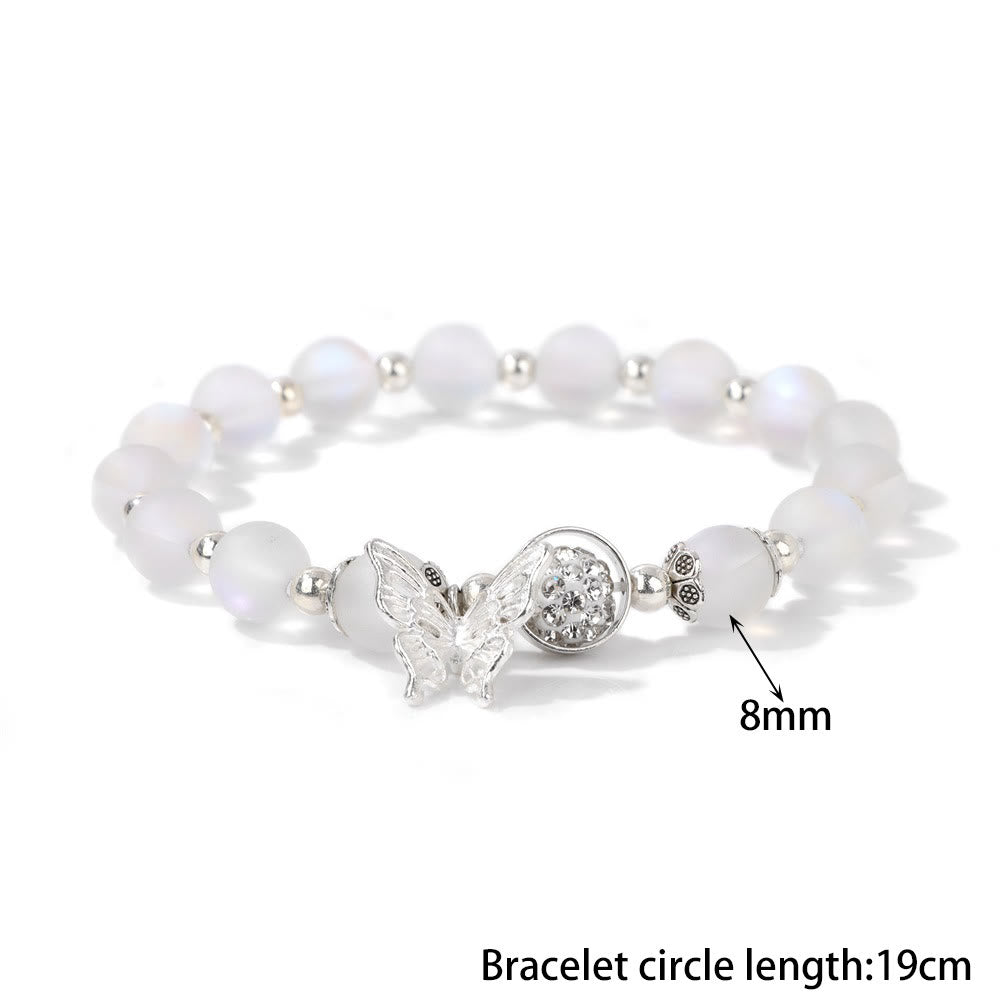 Olivenorma Bracciale con ciondolo a farfalla in perline di pietra di luna da 8 mm