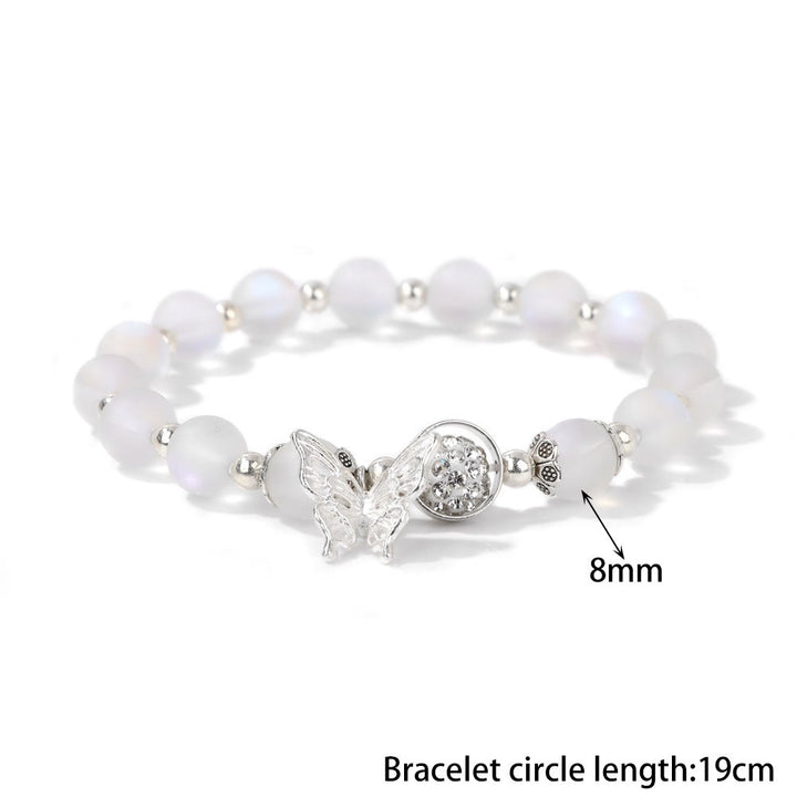 Olivenorma Bracciale con ciondolo a farfalla in perline di pietra di luna da 8 mm