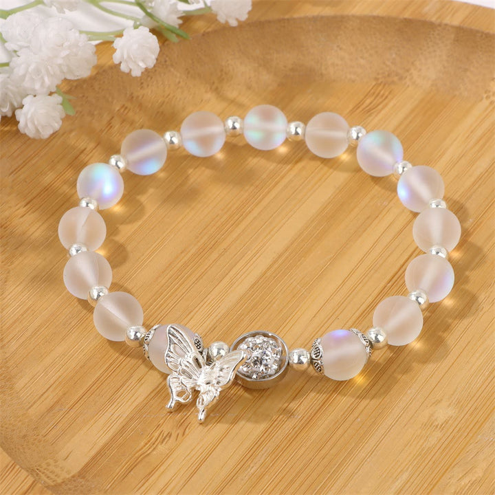 Olivenorma Bracciale con ciondolo a farfalla in perline di pietra di luna da 8 mm