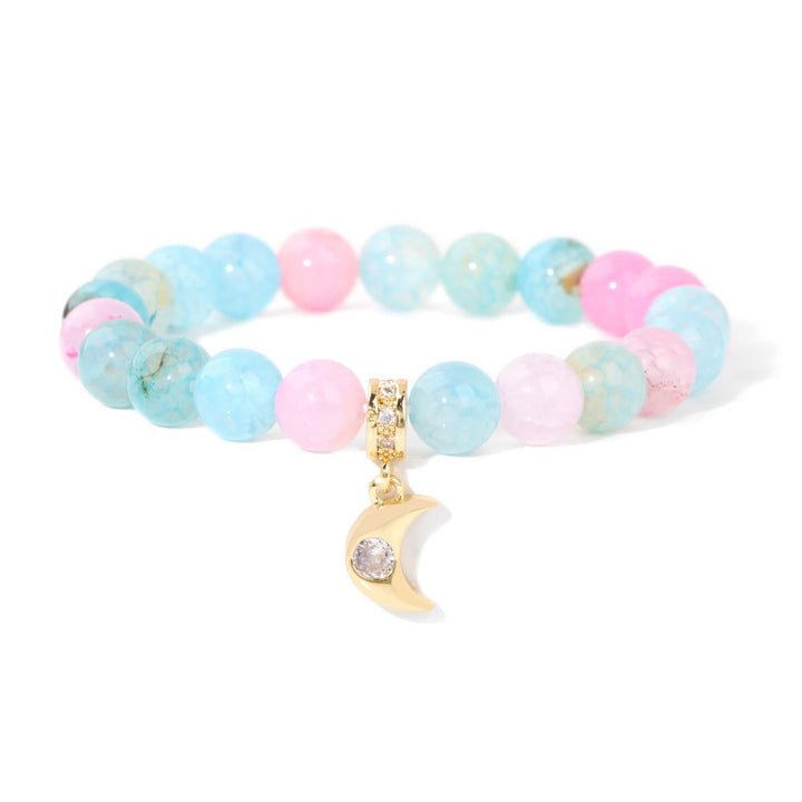 Bracciale con ciondolo a forma di luna in zircone con perline in pietra naturale Olivenorma