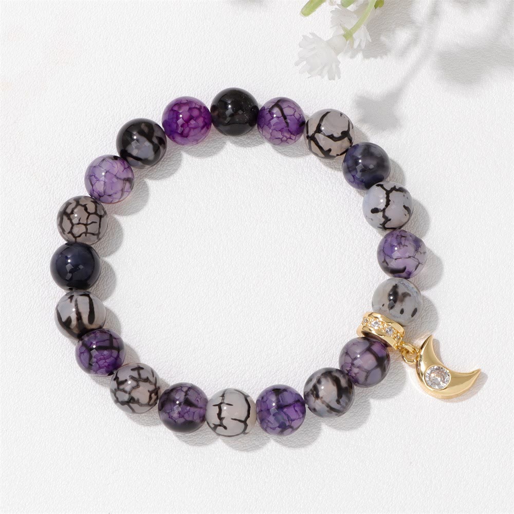 Bracciale con ciondolo a forma di luna in zircone con perline in pietra naturale Olivenorma
