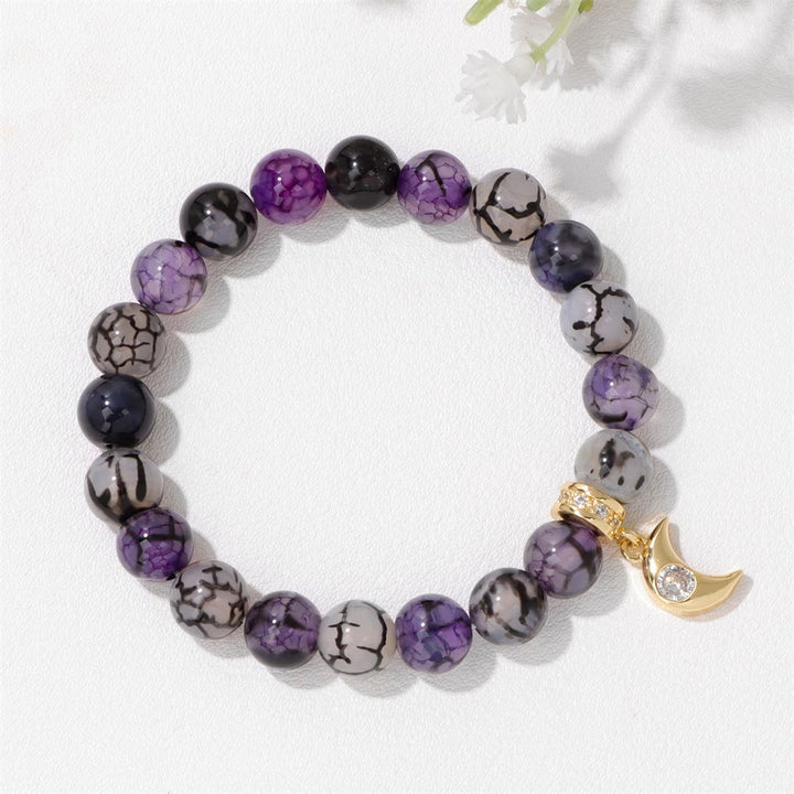 Bracciale con ciondolo a forma di luna in zircone con perline in pietra naturale Olivenorma