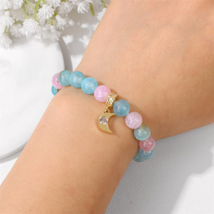 Bracciale con ciondolo a forma di luna in zircone con perline in pietra naturale Olivenorma