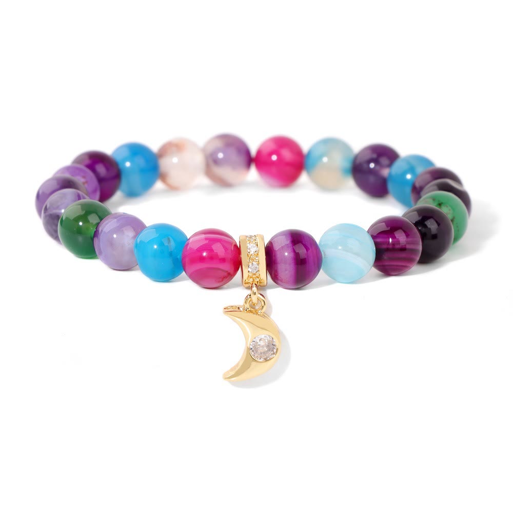 Bracciale con ciondolo a forma di luna in zircone con perline in pietra naturale Olivenorma