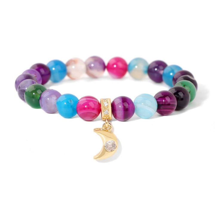 Bracciale con ciondolo a forma di luna in zircone con perline in pietra naturale Olivenorma