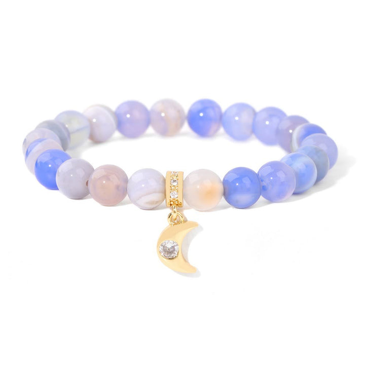 Bracciale con ciondolo a forma di luna in zircone con perline in pietra naturale Olivenorma
