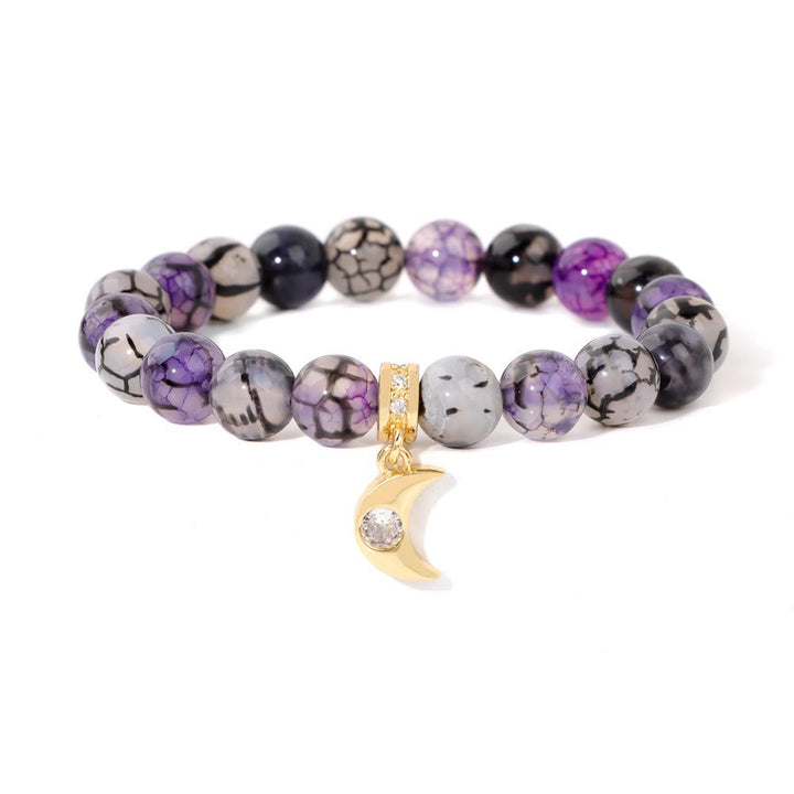 Bracciale con ciondolo a forma di luna in zircone con perline in pietra naturale Olivenorma