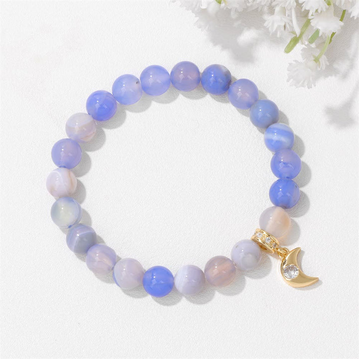 Bracciale con ciondolo a forma di luna in zircone con perline in pietra naturale Olivenorma