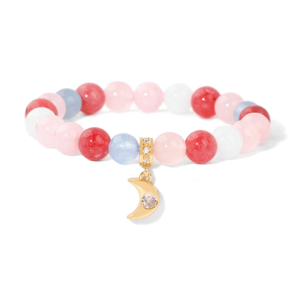 Bracciale con ciondolo a forma di luna in zircone con perline in pietra naturale Olivenorma