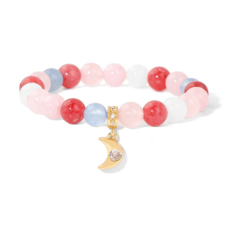 Bracciale con ciondolo a forma di luna in zircone con perline in pietra naturale Olivenorma