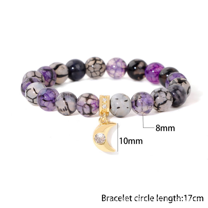 Bracciale con ciondolo a forma di luna in zircone con perline in pietra naturale Olivenorma