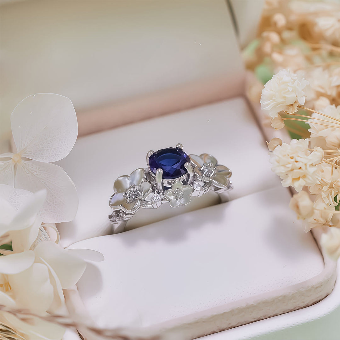 Anello Olivenorma"Blooming Flowers" in ossidiana e zircone bianco