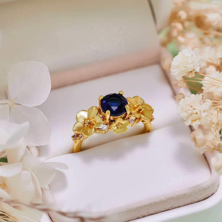 Anello Olivenorma"Blooming Flowers" in ossidiana e zircone bianco