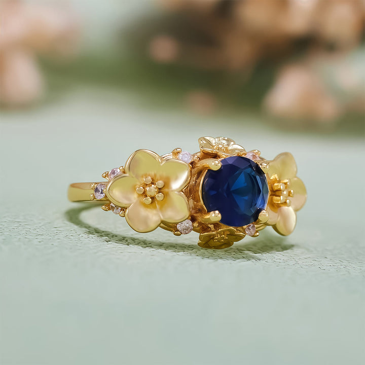 Anello Olivenorma"Blooming Flowers" in ossidiana e zircone bianco