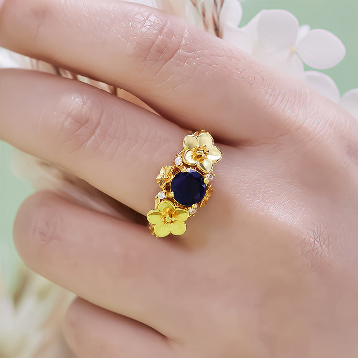 Anello Olivenorma"Blooming Flowers" in ossidiana e zircone bianco