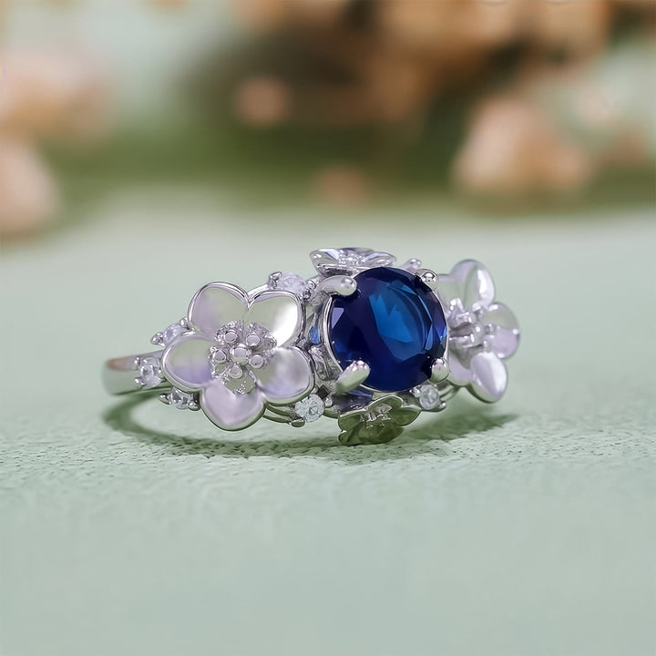 Anello Olivenorma"Blooming Flowers" in ossidiana e zircone bianco