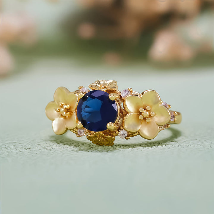 Anello Olivenorma"Blooming Flowers" in ossidiana e zircone bianco