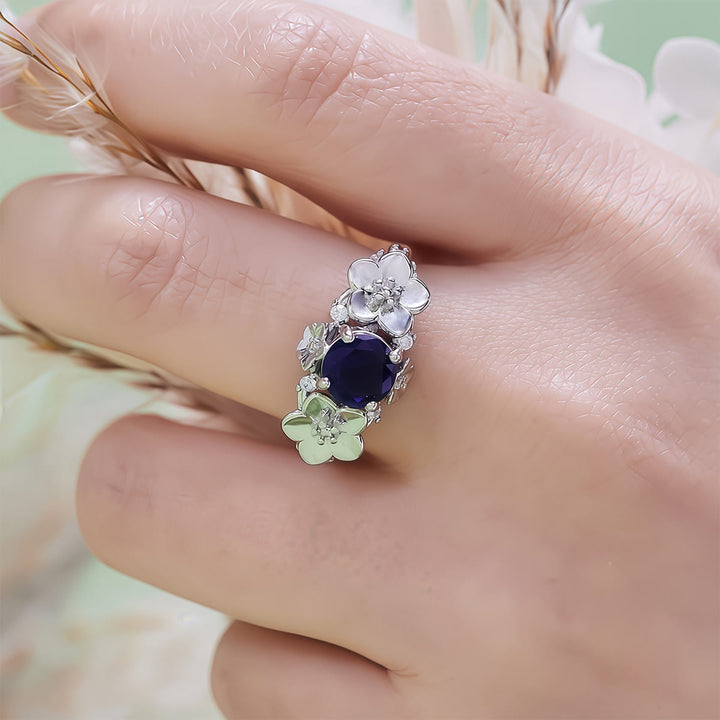 Anello Olivenorma"Blooming Flowers" in ossidiana e zircone bianco