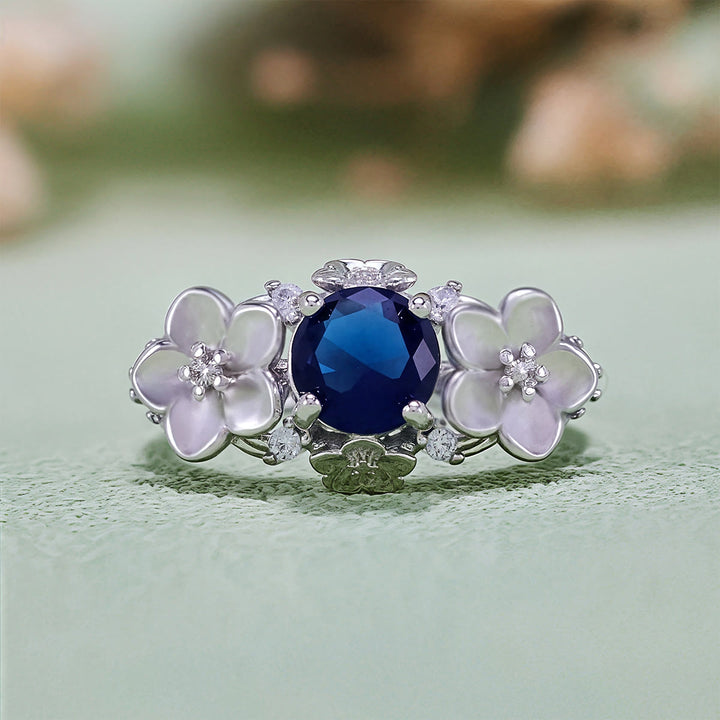 Anello Olivenorma"Blooming Flowers" in ossidiana e zircone bianco