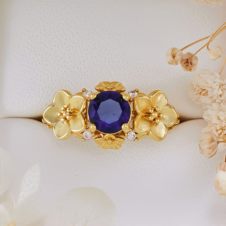 Anello Olivenorma"Blooming Flowers" in ossidiana e zircone bianco