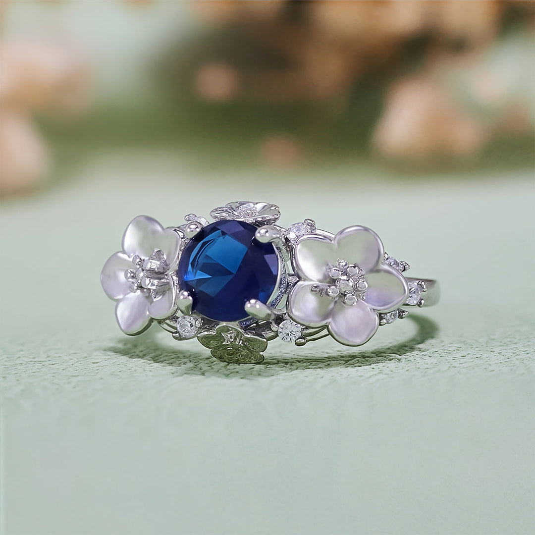 Anello Olivenorma"Blooming Flowers" in ossidiana e zircone bianco