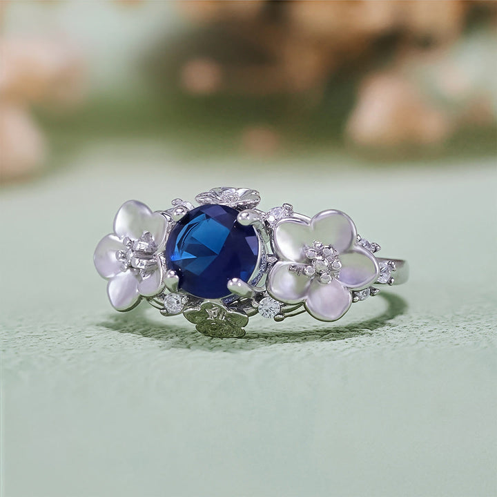 Anello Olivenorma"Blooming Flowers" in ossidiana e zircone bianco