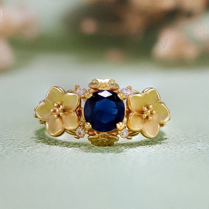 Anello Olivenorma"Blooming Flowers" in ossidiana e zircone bianco