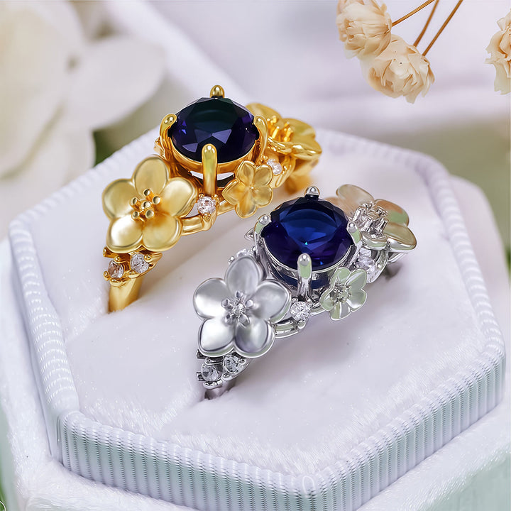 Anello Olivenorma"Blooming Flowers" in ossidiana e zircone bianco