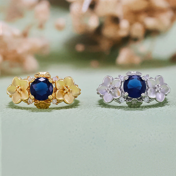 Anello Olivenorma"Blooming Flowers" in ossidiana e zircone bianco
